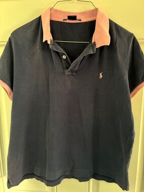 Ralph Lauren Sport Slim Fit Navy Polo with Pink Trim X